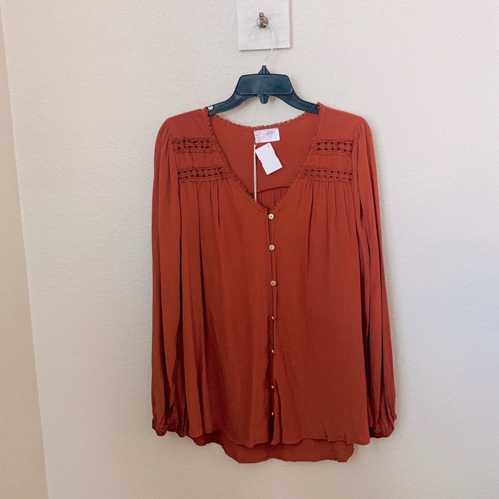 Allie Rose Rust Peasant Blouse